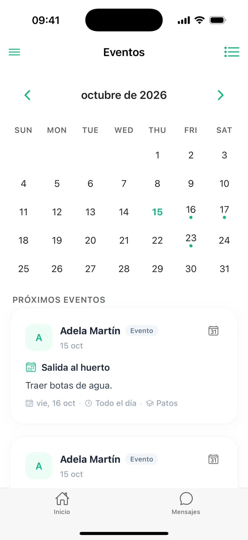 Calendar of centre events on the family’s phone